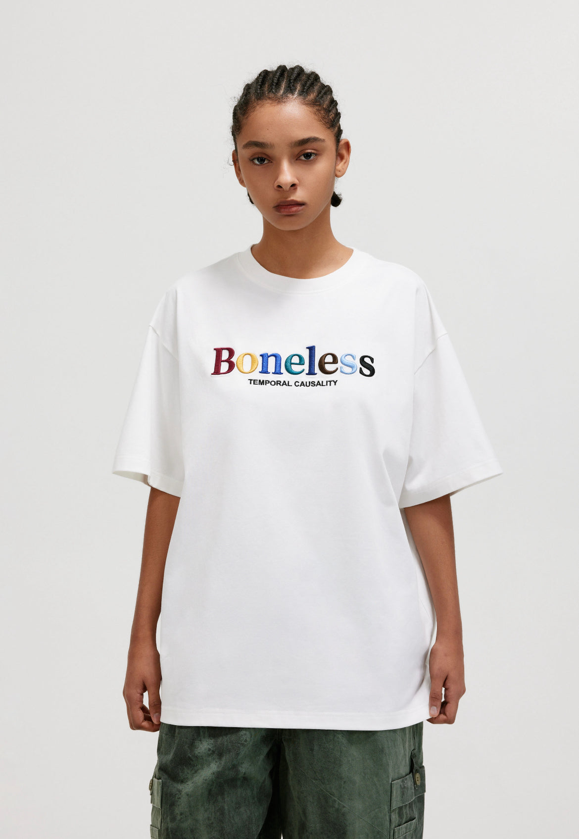 Boneless Rainbow Embroidery Oversized Tee