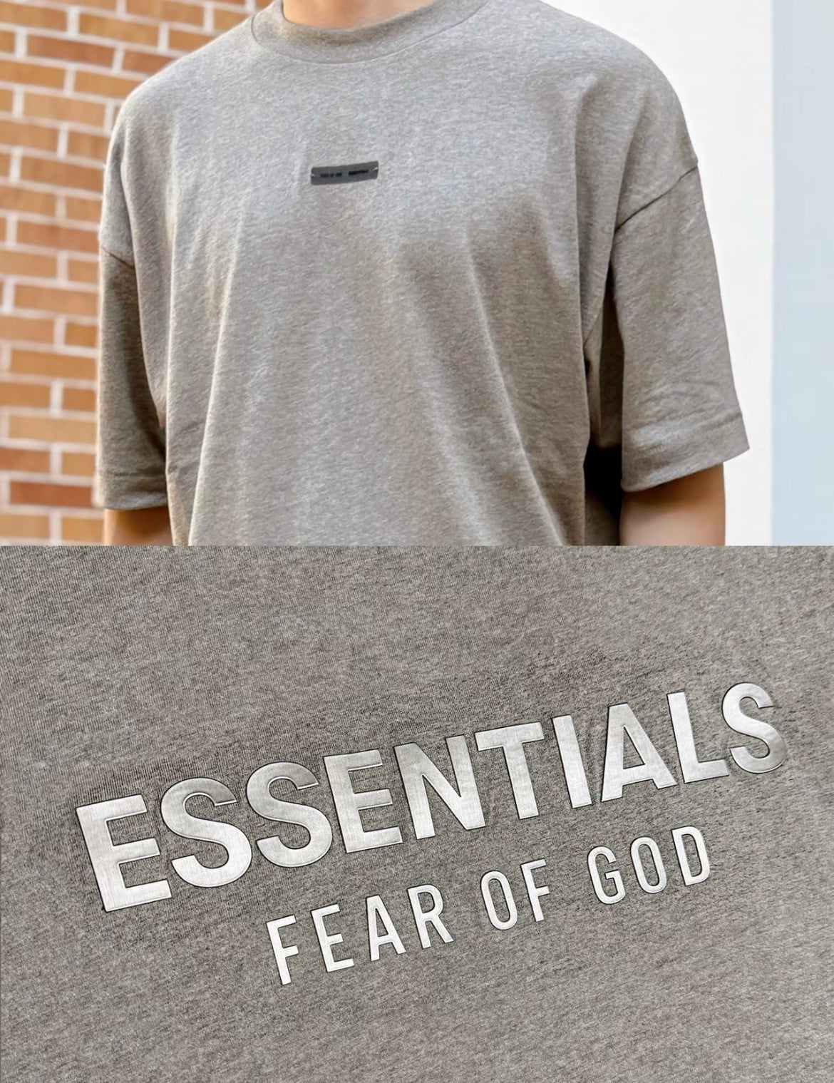 Close-up Essentials Fear of God SS25 Classic logo print on oversized tee