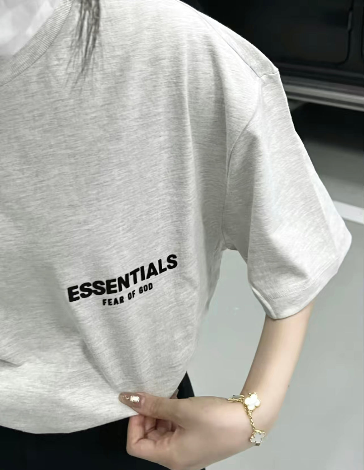 Fog Essentials SS22 oversized fleece logo tee front view light oatmeal