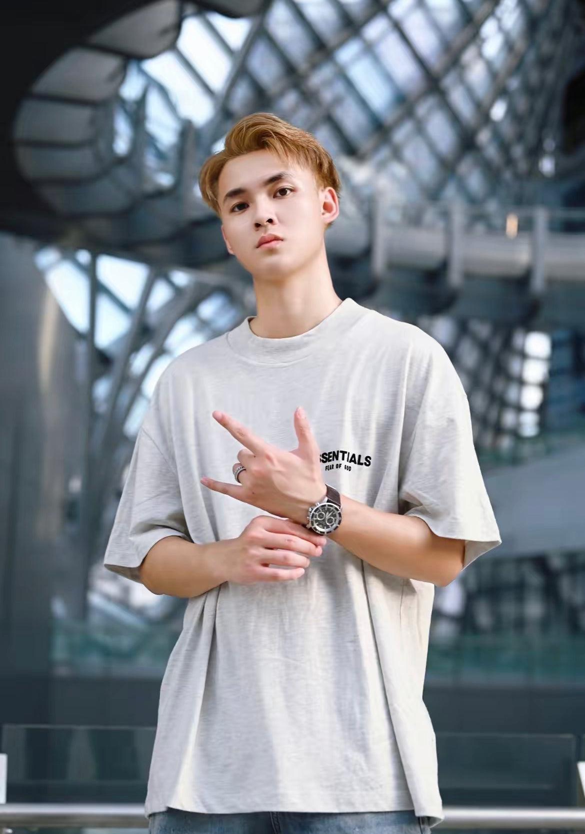 Essentials SS22 Fleece Logo Oversized Tee Light Oatmeal Malaysia