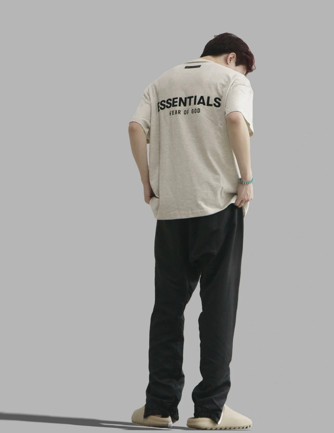 Fog Essentials SS22 oversized fleece logo tee back view light oatmeal