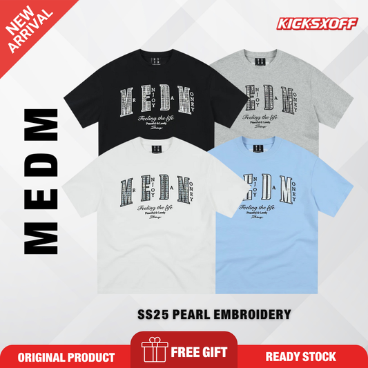 [READY STOCK] Medm SS25 Pearl Oversized Embroidery Logo T-Shirt | Medm Streetwear Tee | Unisex Couple Fashion Top  | 潮牌短袖 (Copy)