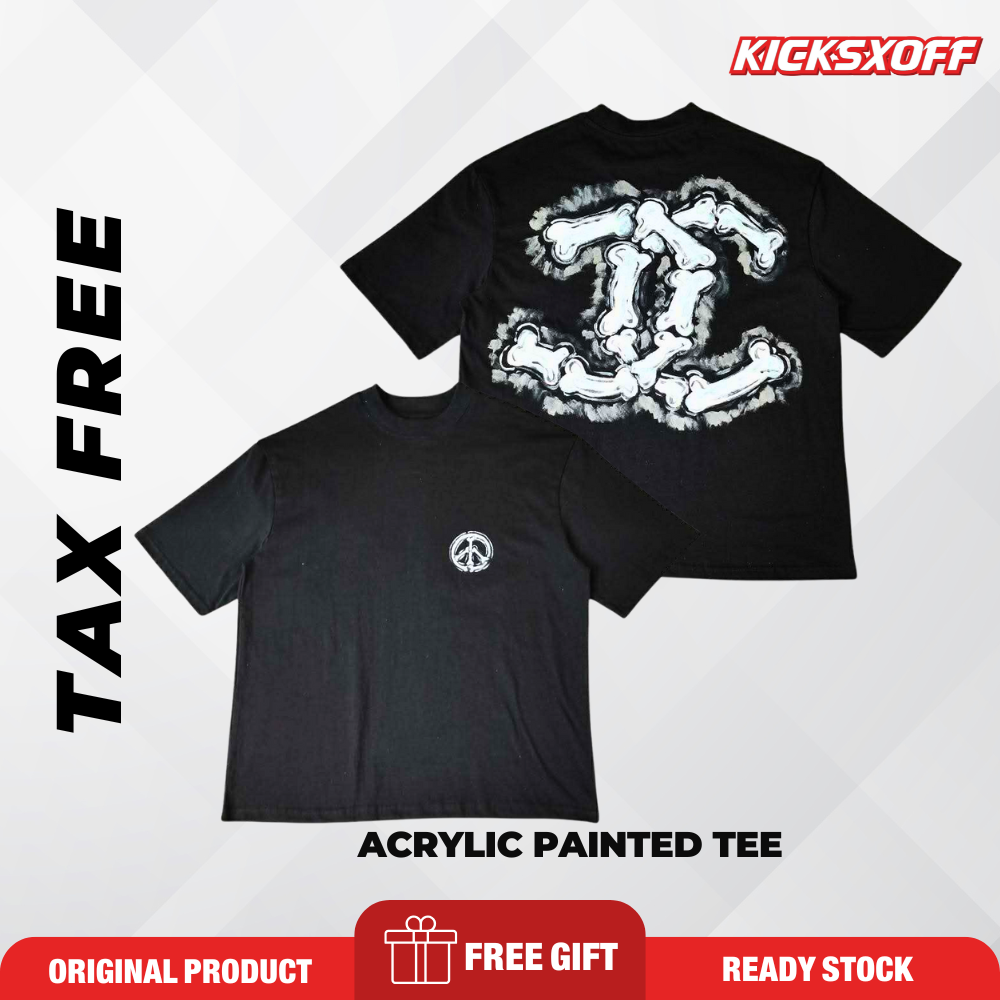 TAX FREE Acrylic Painted Chanel White Bone Logo Streetwear Tee
