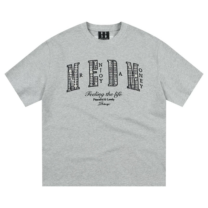 [READY STOCK] Medm SS25 Pearl Oversized Embroidery Logo T-Shirt | Medm Streetwear Tee | Unisex Couple Fashion Top  | 潮牌短袖 (Copy)