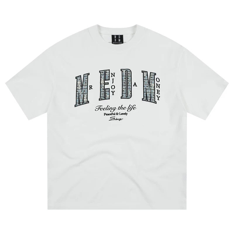 [READY STOCK] Medm SS25 Pearl Oversized Embroidery Logo T-Shirt | Medm Streetwear Tee | Unisex Couple Fashion Top  | 潮牌短袖 (Copy)