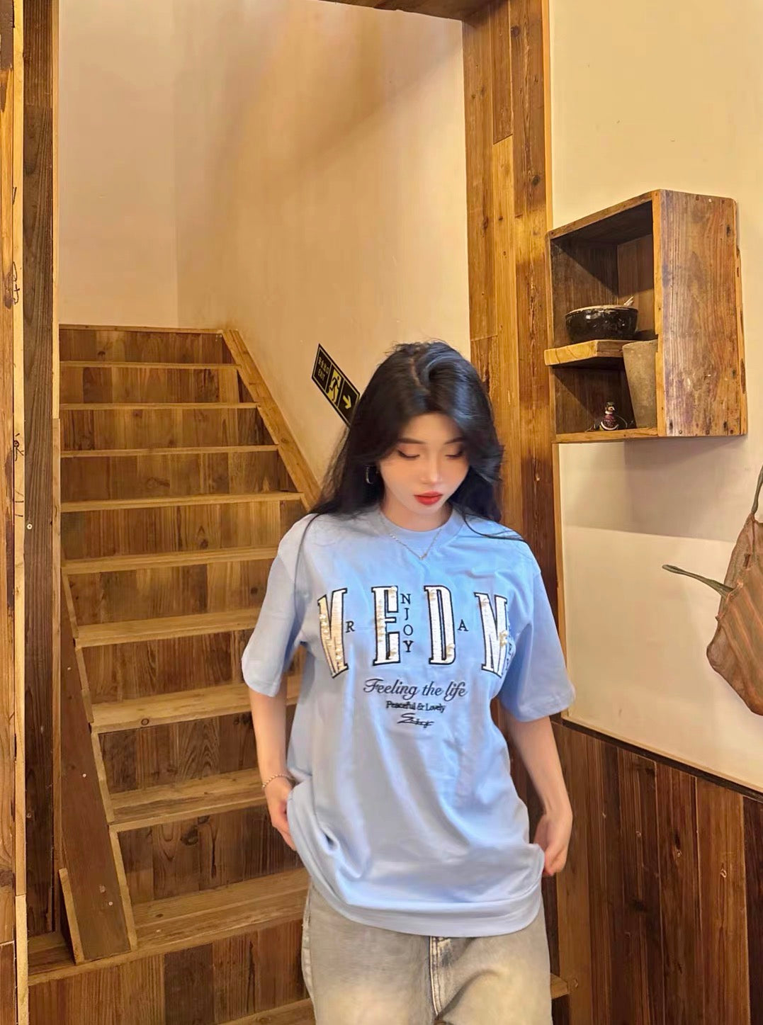 [READY STOCK] Medm SS25 Pearl Oversized Embroidery Logo T-Shirt | Medm Streetwear Tee | Unisex Couple Fashion Top  | 潮牌短袖 (Copy)