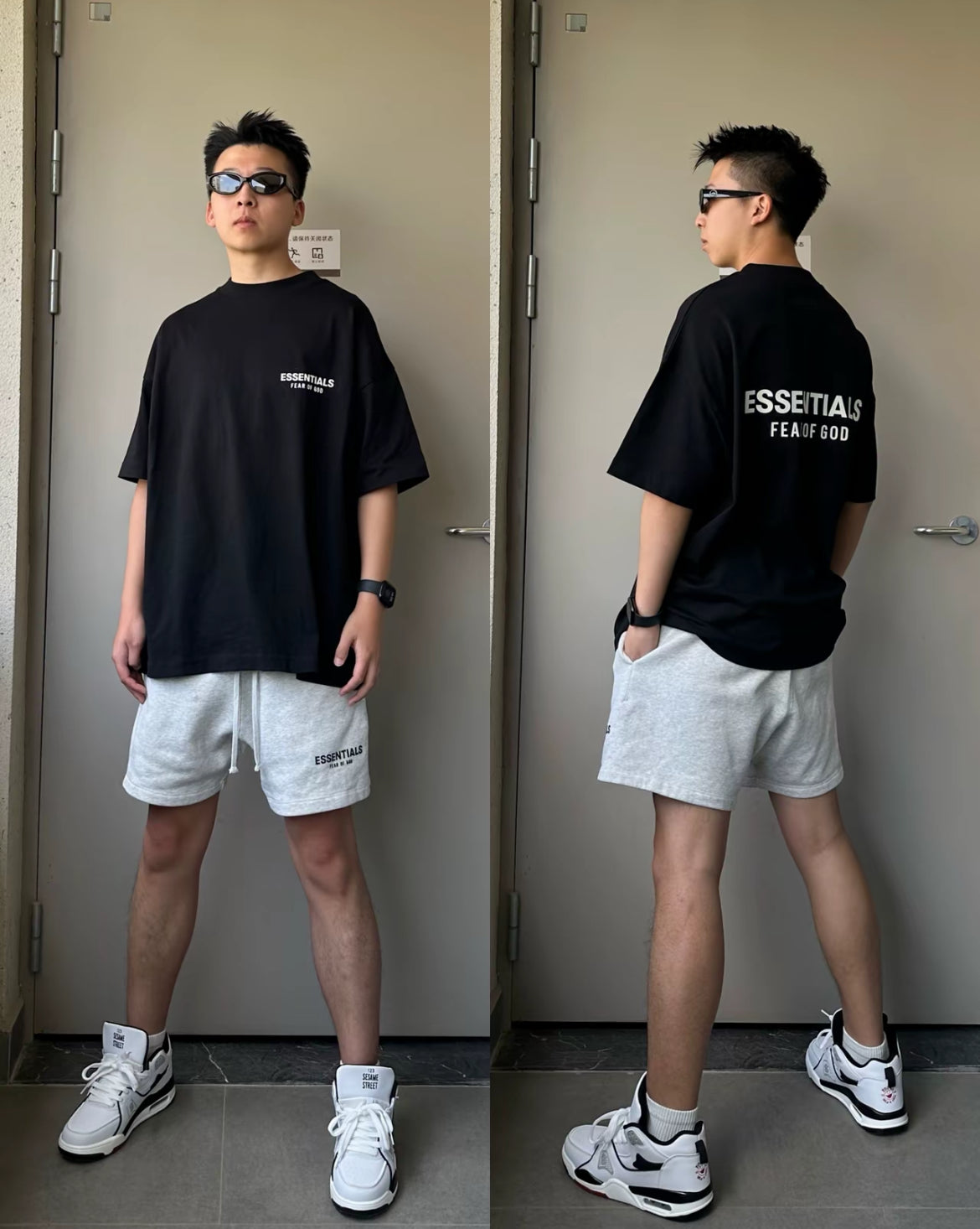 Essentials Fear of God Always On SS25 black and beige T-shirts streetwear look