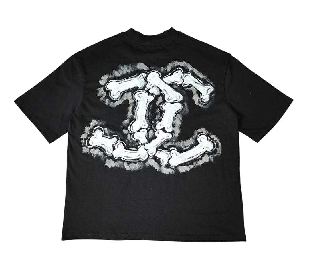 TAX FREE Acrylic Painted Chanel White Bone Logo Streetwear Tee